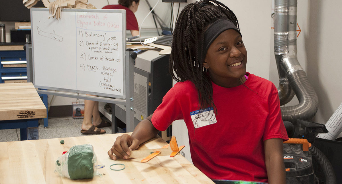 One of the many middle-school students who visited the Maker Space during the June 18 Field Day