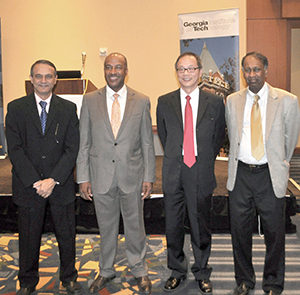 Dean May celebrating the induction of three Georgia Tech faculty into the National Academy of Engineering