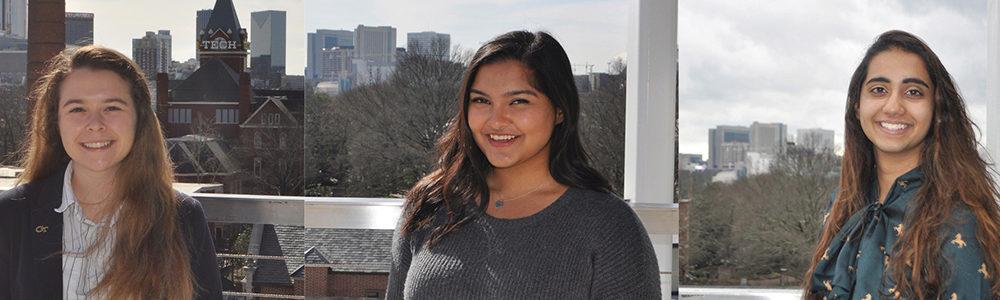 Traveling Engineers. As Brooke Owens Scholars,  Ashleigh Bunch, Rikki Roy, and Saumya Sharma, will be interning in Washington, Virginia, and California this summer