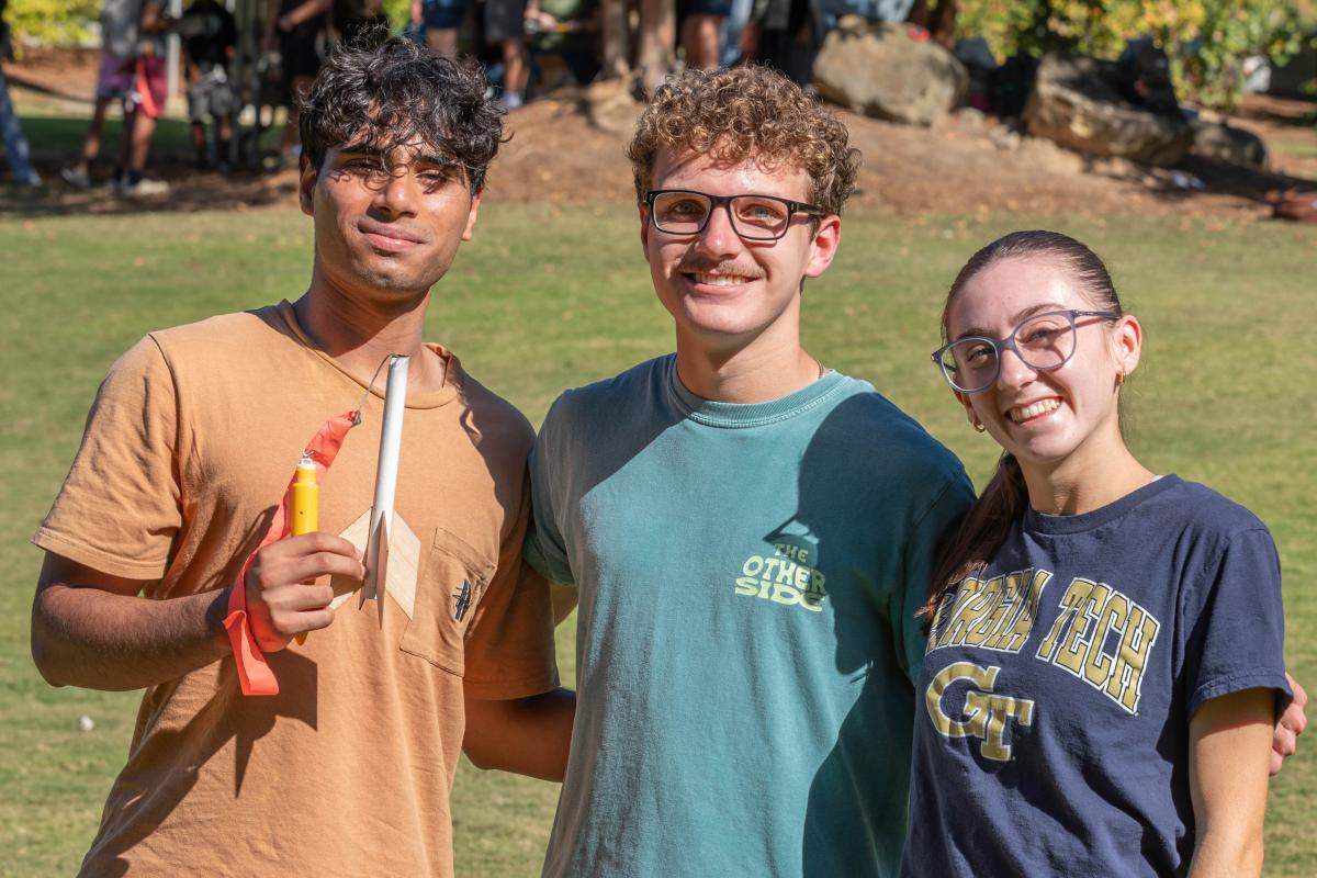 group of aerospace engineering students at georgia tech during the semesterly  AE 1601 rocket launch 